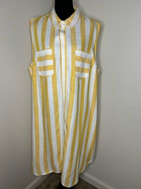 Hope & Harlow Sleeveless Yellow Stripe Midi Shirt Dress